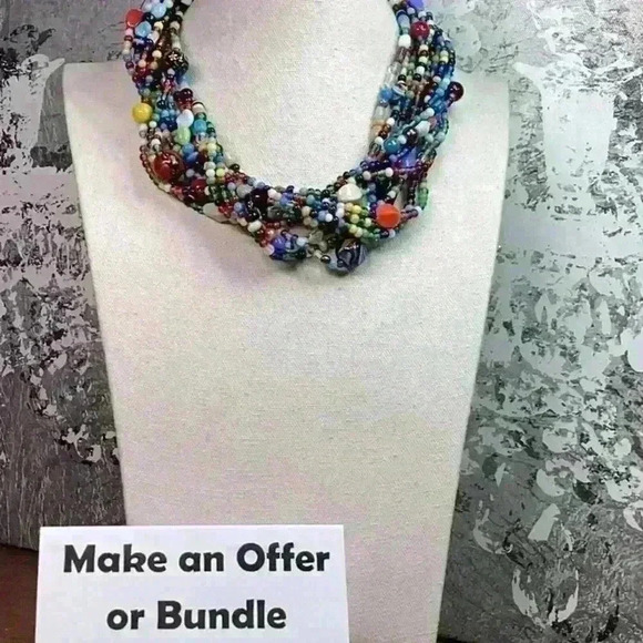 Statement Chunky Multi Colored Glass Beaded Necklace - Picture 3 of 3